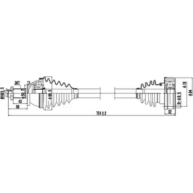 Приводной вал DYNAMATRIX MPHHYJQ 1232951764 DDS261063 46F D9T