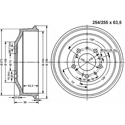 Тормозной барабан VEMA 1263793403 800989 9GYCV 8W XY0 изображение 0