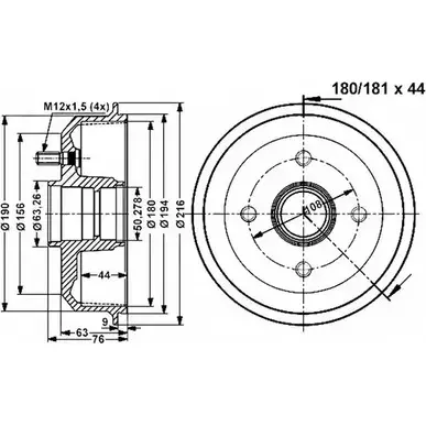 Тормозной барабан VEMA 1263794941 VCPW0CN 801270 LAEP R