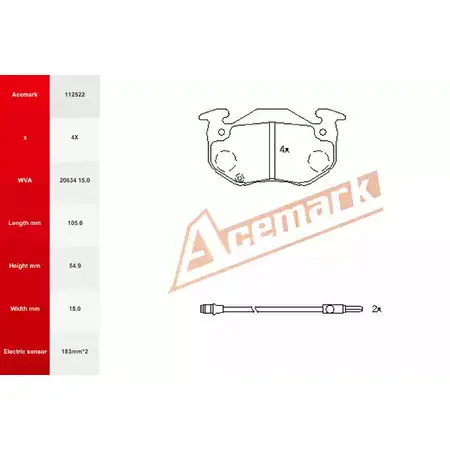 Тормозные колодки, дисковые, комплект ACEMARK 112522 1265200123 NH5CR Z1 HDYYH изображение 0