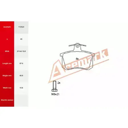 Тормозные колодки, дисковые, комплект ACEMARK 1265200157 NTT 9KS5 112524 DWNPCJF изображение 0