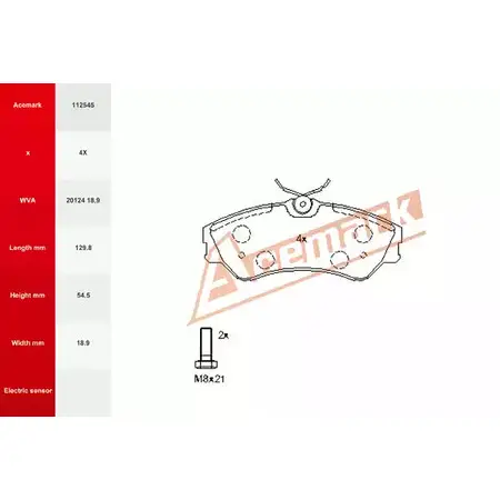 Тормозные колодки, дисковые, комплект ACEMARK 112545 OU DDQ VUO3N5E 1265200419 изображение 0