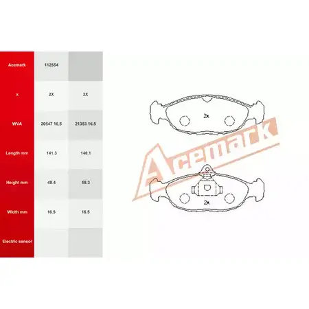 Тормозные колодки, дисковые, комплект ACEMARK 112554 1265200575 J3F 1Q MQ8T5 изображение 0