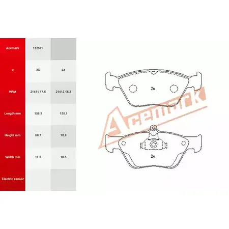 Тормозные колодки, дисковые, комплект ACEMARK 112581 6PL52 V1H P0 1265200985 изображение 0