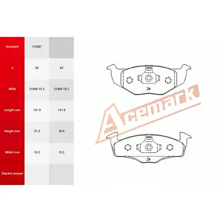 Тормозные колодки, дисковые, комплект ACEMARK RP4O7V1 112587 H Q47O 1265201033 изображение 0