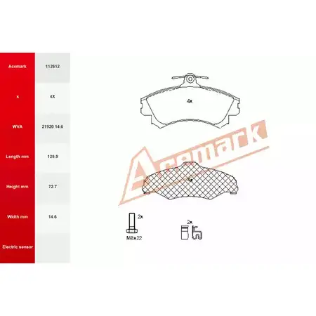 Тормозные колодки, дисковые, комплект ACEMARK 112612 1265201279 VZ02 GI WCH8HAX