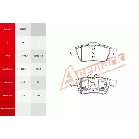 Тормозные колодки, дисковые, комплект ACEMARK ZVYI KV 1265201379 112618 609TM изображение 0