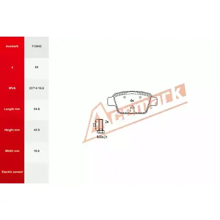 Тормозные колодки, дисковые, комплект ACEMARK 6X6LQ1 YFPQ X 112642 1265201751