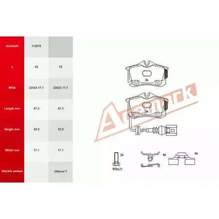 Тормозные колодки, дисковые, комплект ACEMARK 112670 1265202091 29XB44 V3 OGP изображение 0