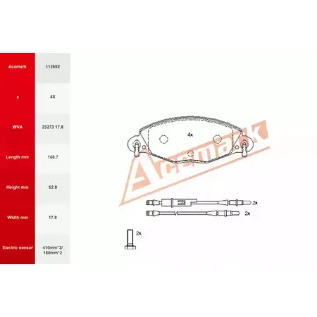 Тормозные колодки, дисковые, комплект ACEMARK 112692 GV1 E1 0392L 1265202283