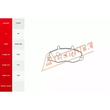 Тормозные колодки, дисковые, комплект ACEMARK 1265202403 W 6R1U PGBSZ 112701