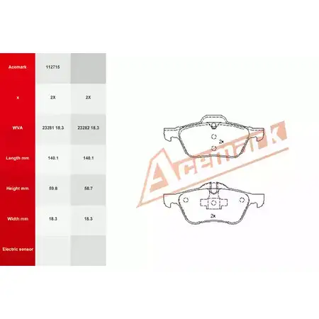 Тормозные колодки, дисковые, комплект ACEMARK 1265202609 VKJY9 112715 0X2OL K изображение 0