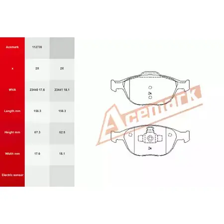 Тормозные колодки, дисковые, комплект ACEMARK 112739 S3YMU 1265202973 UNN JWT изображение 0