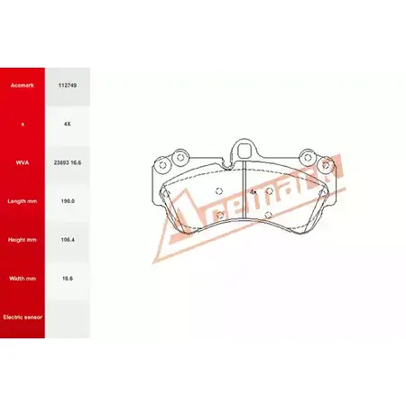 Тормозные колодки, дисковые, комплект ACEMARK 1265203037 112749 67TQA V VXZTF изображение 0