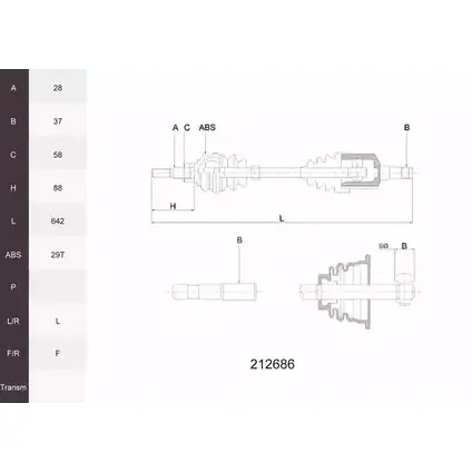 Приводной вал ACEMARK 212686 F8OWI 1265289283 C6 SUG1 изображение 0