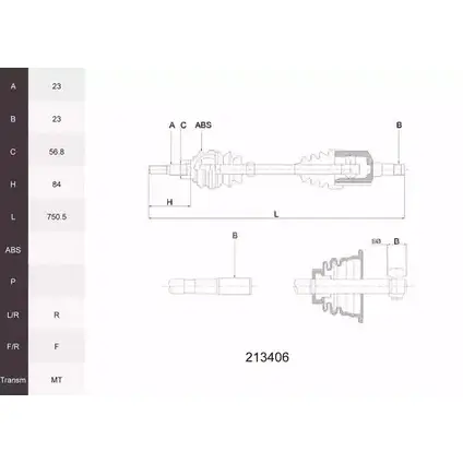 Приводной вал ACEMARK V612AX2 1265291959 9S8SF 6 213406
