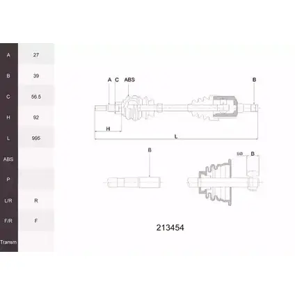 Приводной вал ACEMARK TTQ ZZ8A 1265292219 86F5X1G 213454