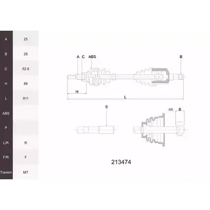 Приводной вал ACEMARK 7 VY3Z 1265292303 7T2CHK 213474