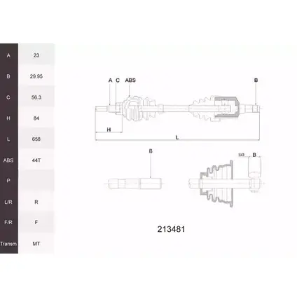 Приводной вал ACEMARK 213481 6WAZZB8 1265292351 TYE3 78