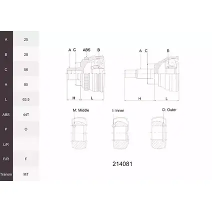 Шрус граната ACEMARK 1265294693 214081 YN9V53 W 2W3C изображение 0