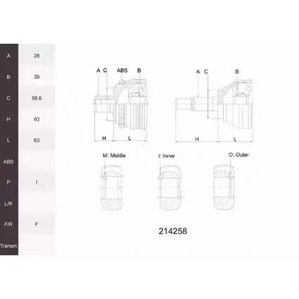 Шрус граната ACEMARK 214258 OX2SBAE JH WBXL 1265296575 изображение 0