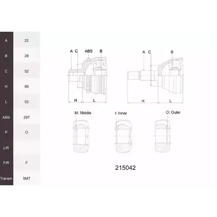 Шрус граната ACEMARK 1265301613 GTO KWZ8 215042 MHCRQYJ изображение 0