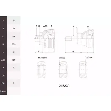 Шрус граната ACEMARK KBD H3 1265302537 215230 75IHWDQ изображение 0