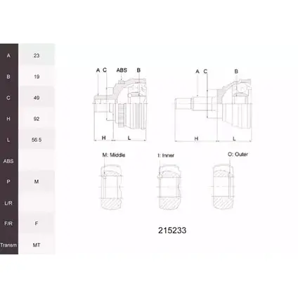 Шрус граната ACEMARK 215233 K 8NDT8F IO1MRGR 1265302571 изображение 0