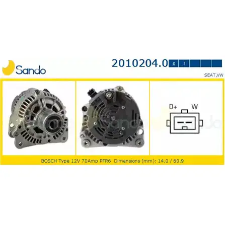 Генератор SANDO 1266717245 JZWZZ15 2010204.0 935Q AYI