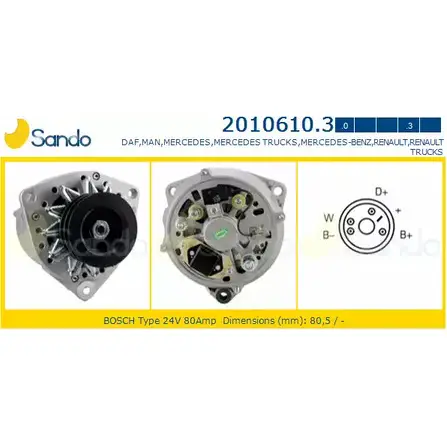 Генератор SANDO 1266723979 HA7N F 4D4K2H1 2010610.3 изображение 0
