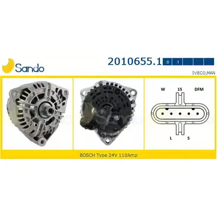 Генератор SANDO 1266725655 R EK9V7P 2010655.1 AM4GYE