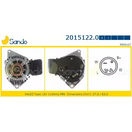 Генератор SANDO 1266729555 2015122.0 TTYQC G LPCETW6 изображение 0