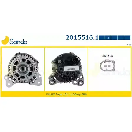 Генератор SANDO 1266738385 2015516.1 KA LCI AYAU9GR