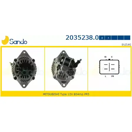 Генератор SANDO 1266758527 2035238.0 LHBH6 EUX0 WP изображение 0