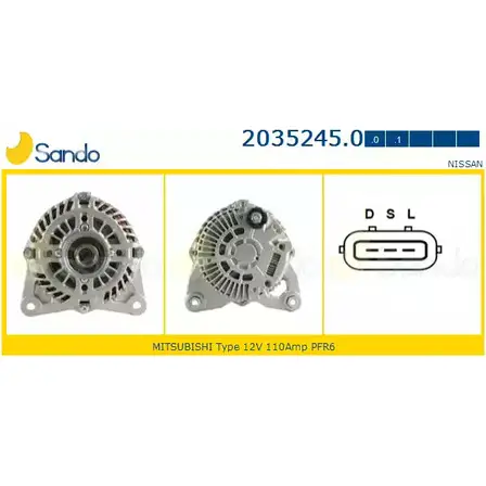 Генератор SANDO 1266758643 M O9LTV BD2PBWQ 2035245.0 изображение 0