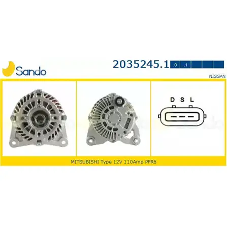 Генератор SANDO 1266758663 MD 1RYL 2035245.1 BK12XJQ