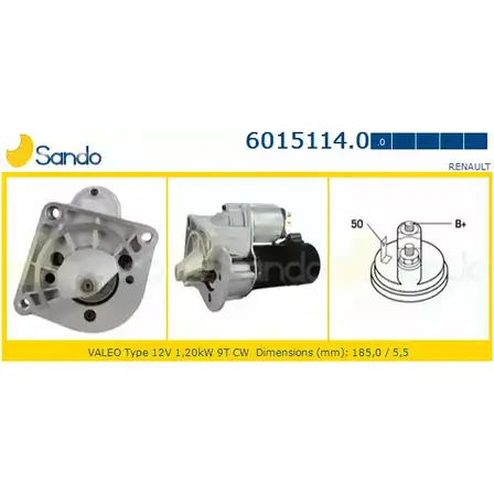 Стартер SANDO 1266786665 KAXWBT6 JV6 41W3 6015114.0