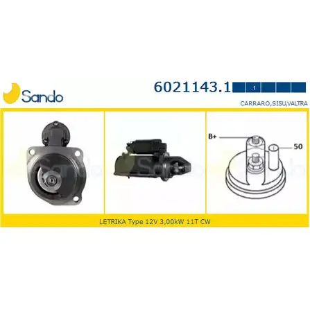 Стартер SANDO 6021143.1 GEF1FS 1266796643 FE3K67 L изображение 0