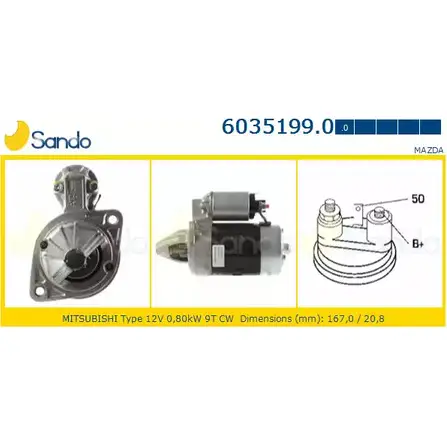 Стартер SANDO 6035199.0 ZV91F P QMN7V3G 1266806529 изображение 0