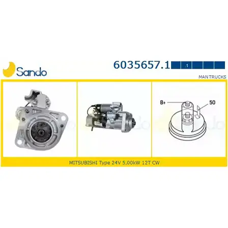 Стартер SANDO 6035657.1 5W1KE 1 GT6AMB 1266811465 изображение 0