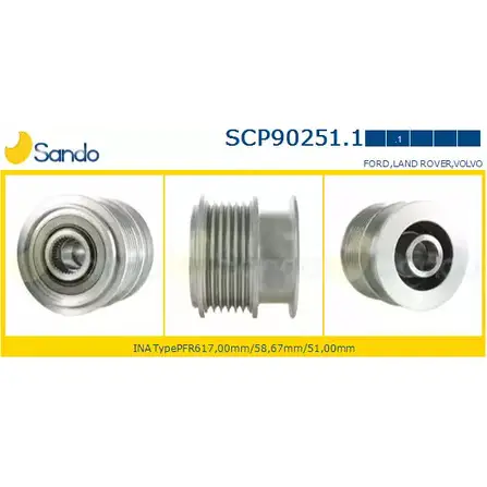 Шкив генератора SANDO V ZTCL SCP90251.1 1266835037 O9N1D изображение 0