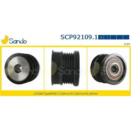 Шкив генератора SANDO 1266835763 TMYXD SCP92109.1 22PLG P изображение 0