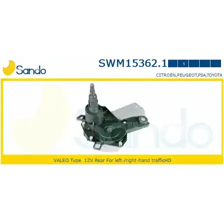 Мотор стеклоочистителя SANDO SWM15362.1 1266871703 9I9 CGS4 SUR9QR изображение 0