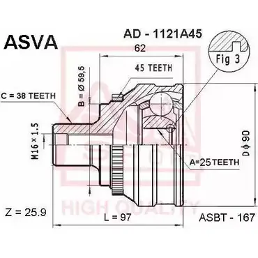 Шрус граната ASVA 1269698063 AD-1121A45 XE 27HW изображение 0
