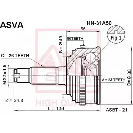 Шрус граната ASVA GZOB 1C8 1269713599 HN-31A50