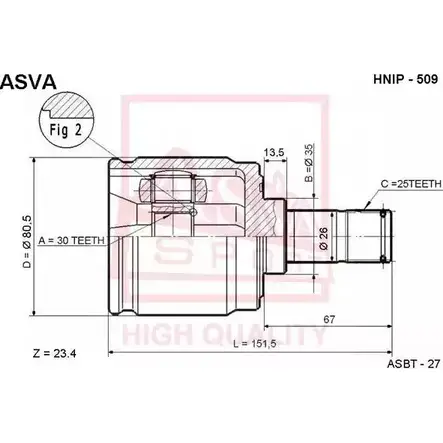 Шрус граната ASVA HNIP-509 1269714303 8L 6GG