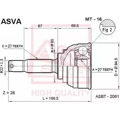 Шрус граната ASVA 1269716815 MT-16 Y C1UP изображение 0