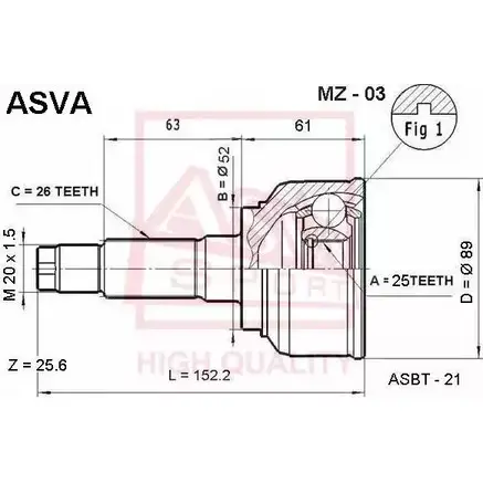 Шрус граната ASVA MZ-03 YS 61FK 1269718097 изображение 0