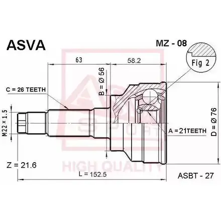 Шрус граната ASVA 3I93 2U MZ-08 1269718331