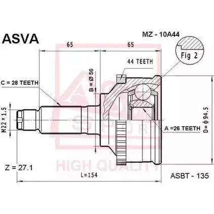 Шрус граната ASVA MZ-10A44 1269718557 D910Q 39 изображение 0